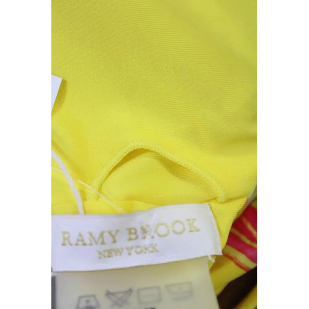 Ramy Brook Womens Swimwear Floral Print Zena Tied Bikini Top Yellow Size 2XS